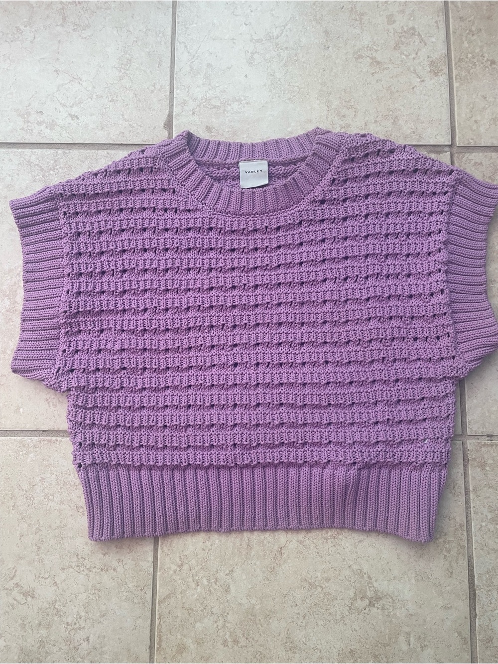 Varley Fillmore Lavender Textured Knit Short Sleeve Sweater